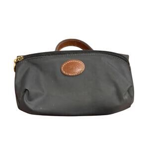Longchamp Le Pliage Pouch with handle in black nylon and brown leather trim